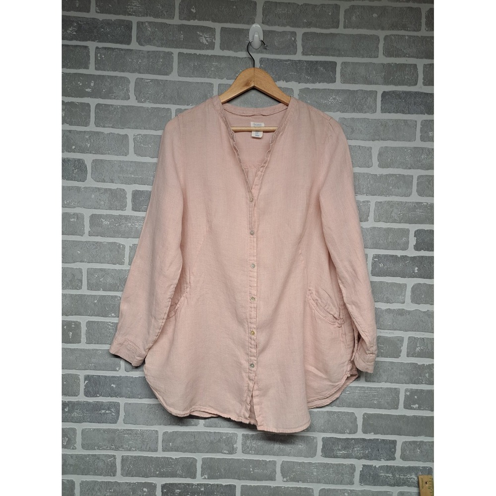 Sigred‎ Olsen Women Light Pink Linen Top Tunic Roll Tab Sleeve Size Medium